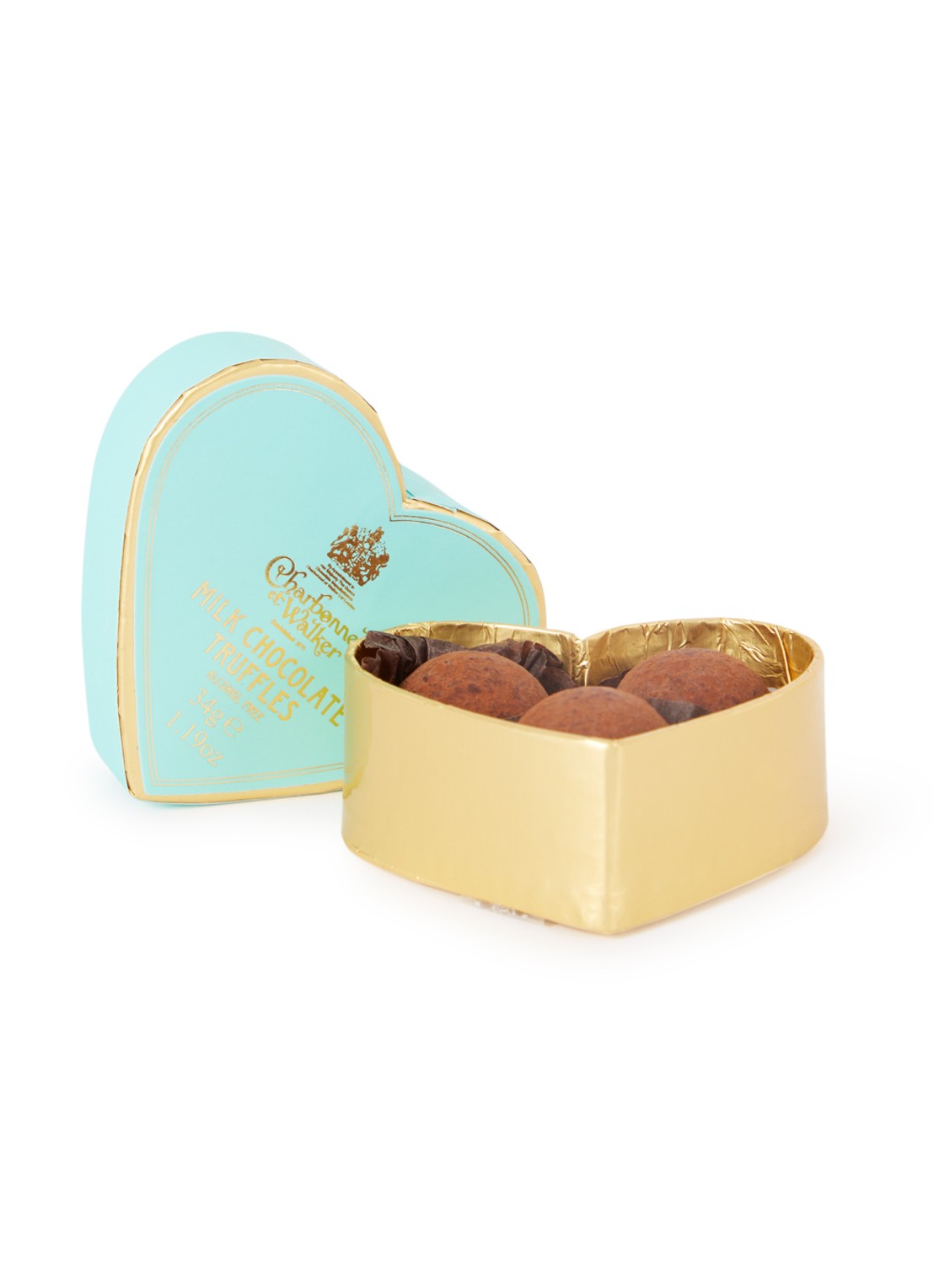Charbonnel et Walker Mini Heart melkchocolade truffels 34 gram - voorkant turquoise