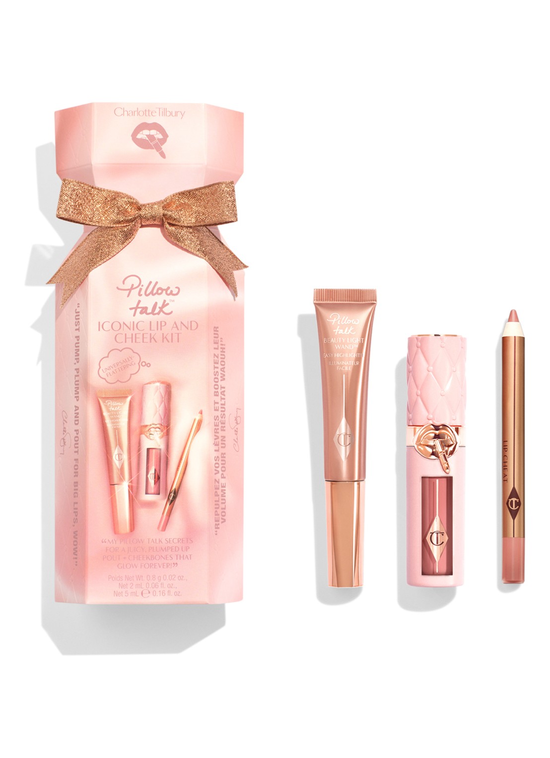 Charlotte Tilbury Pillow Talk Iconic Lip And Cheek Kit - travel size make-up set t.w.v. €60 - voorkant 4 roze
