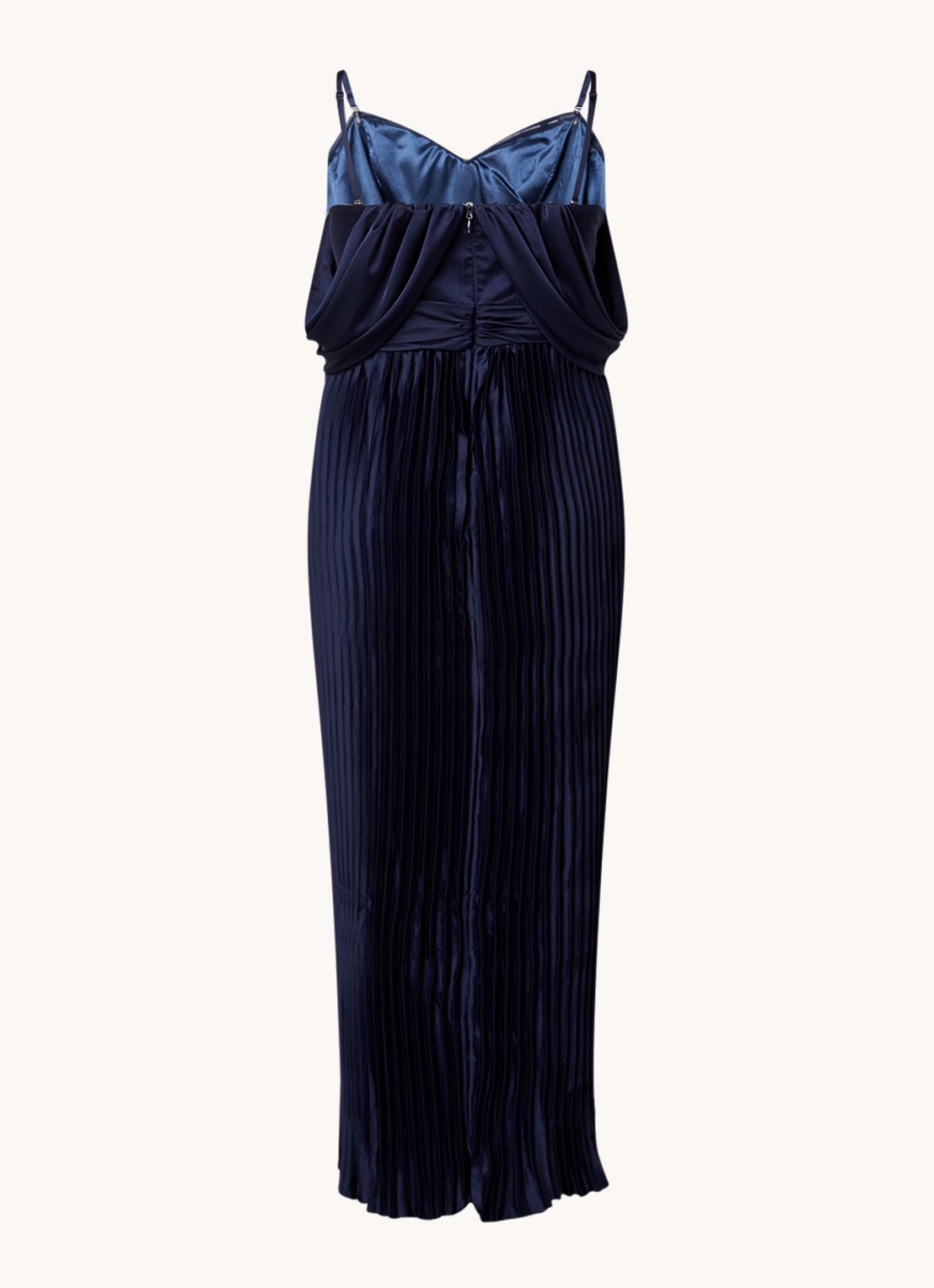Chi Chi London Calie strapless maxi jurk met plissé - achterkant 8 donkerblauw