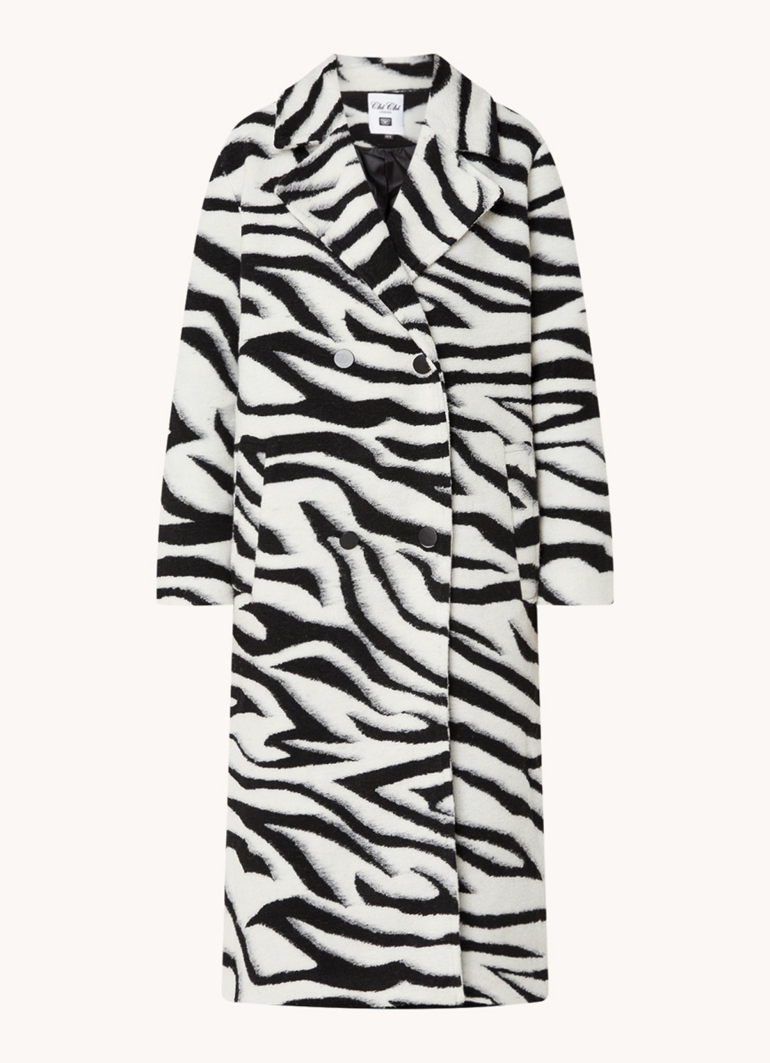 Chi Chi London Double-breasted mantel in wolblend met zebraprint - voorkant 3 zwart