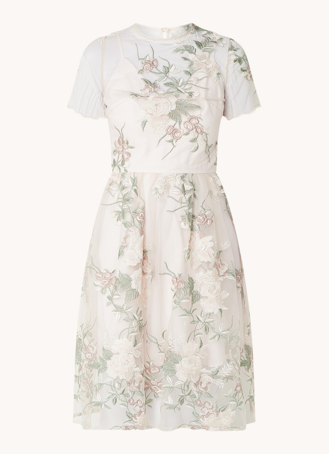 Chi Chi London Floral Embroidered midi jurk van satijn met kant - voorkant creme