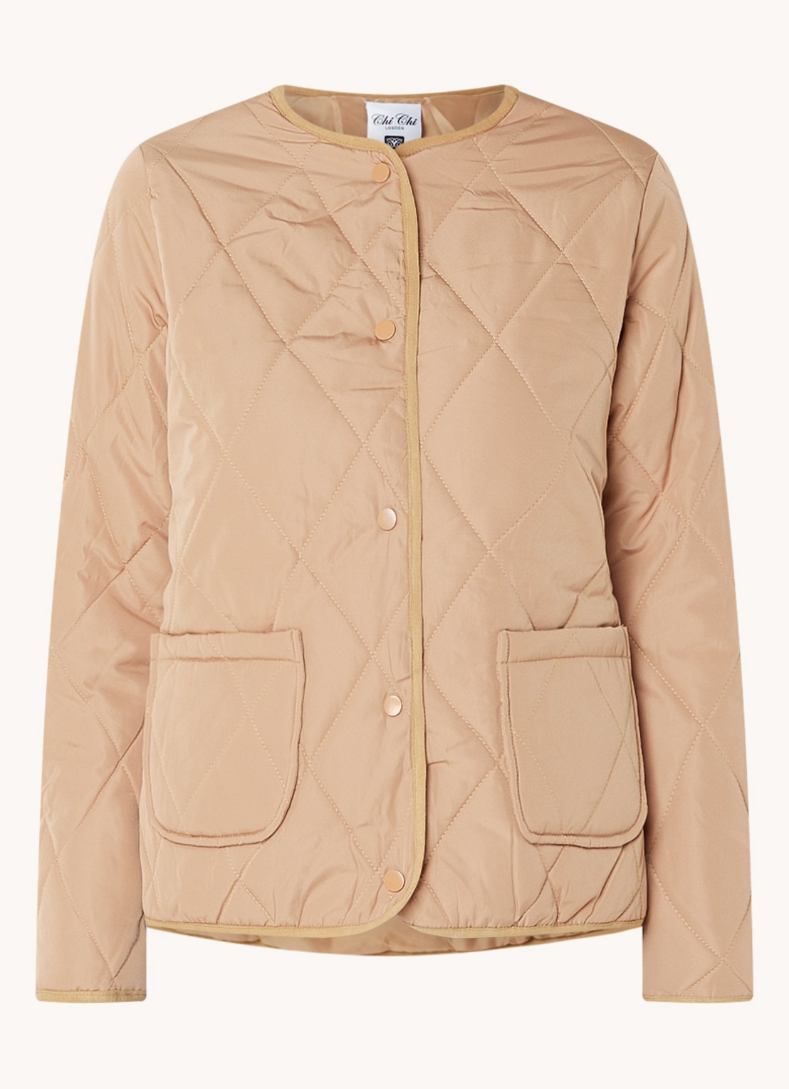 Chi Chi London Gewatteerd jack met quilt patroon - voorkant 2 camel