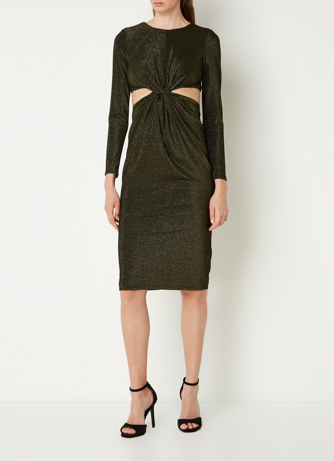 Chi Chi London LONG SLEEVE SEQUIN MINI DRESS - voorkant 3 zwart