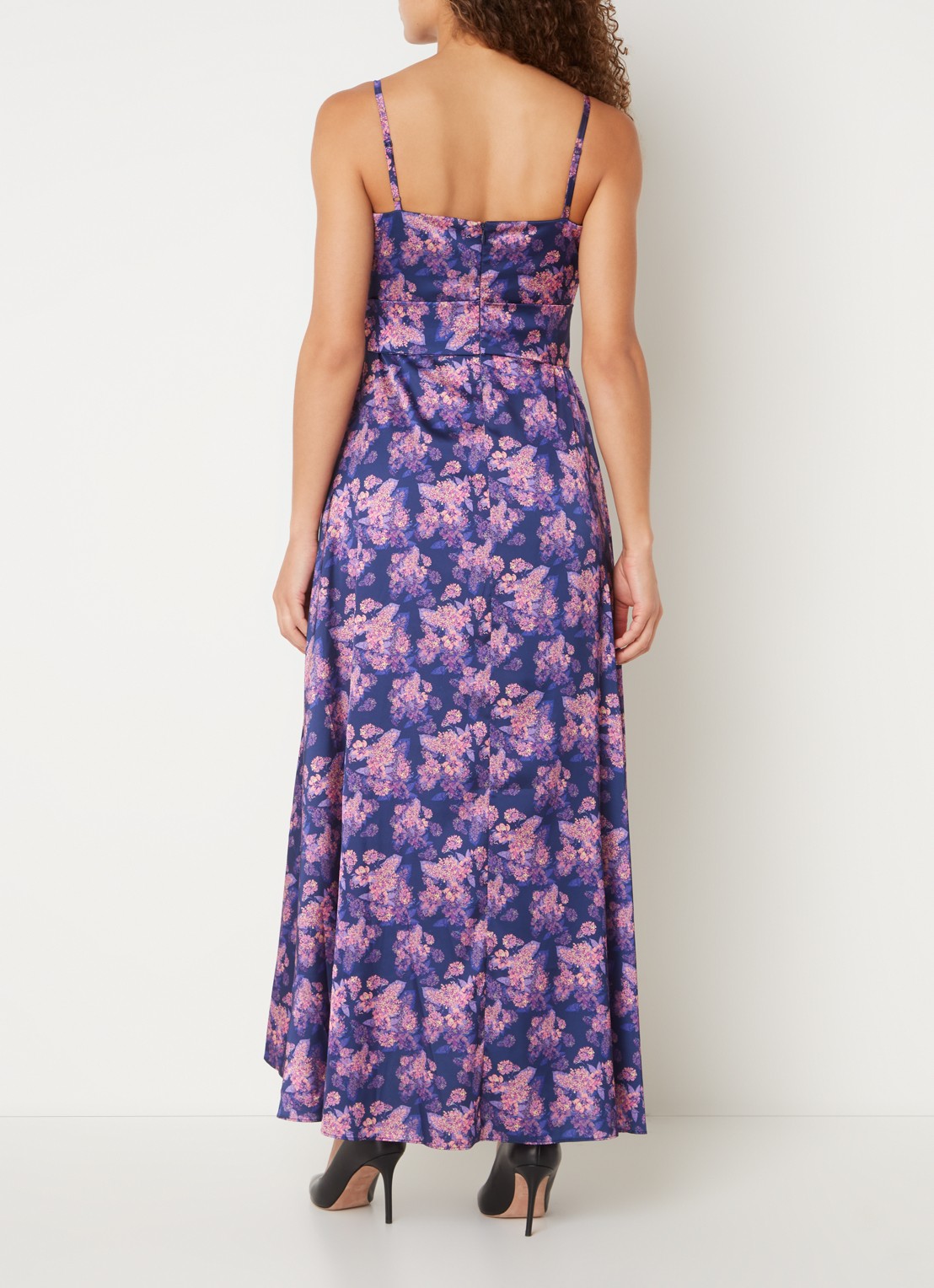 Chi Chi London Maxi jurk met bloemenprint en asymmetrische zoom - achterkant 5 donkerblauw