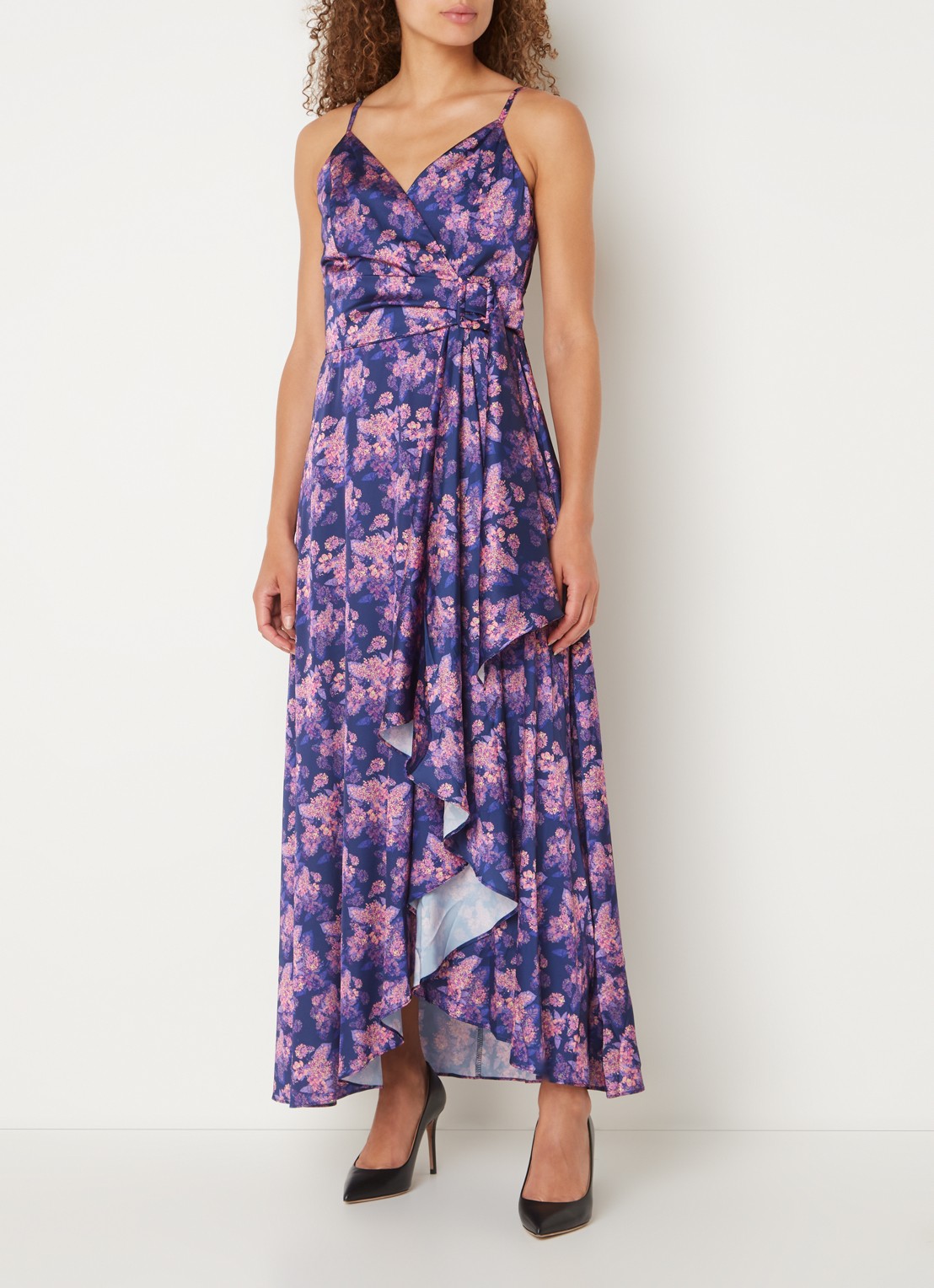 Chi Chi London Maxi jurk met bloemenprint en asymmetrische zoom - detail 3 donkerblauw