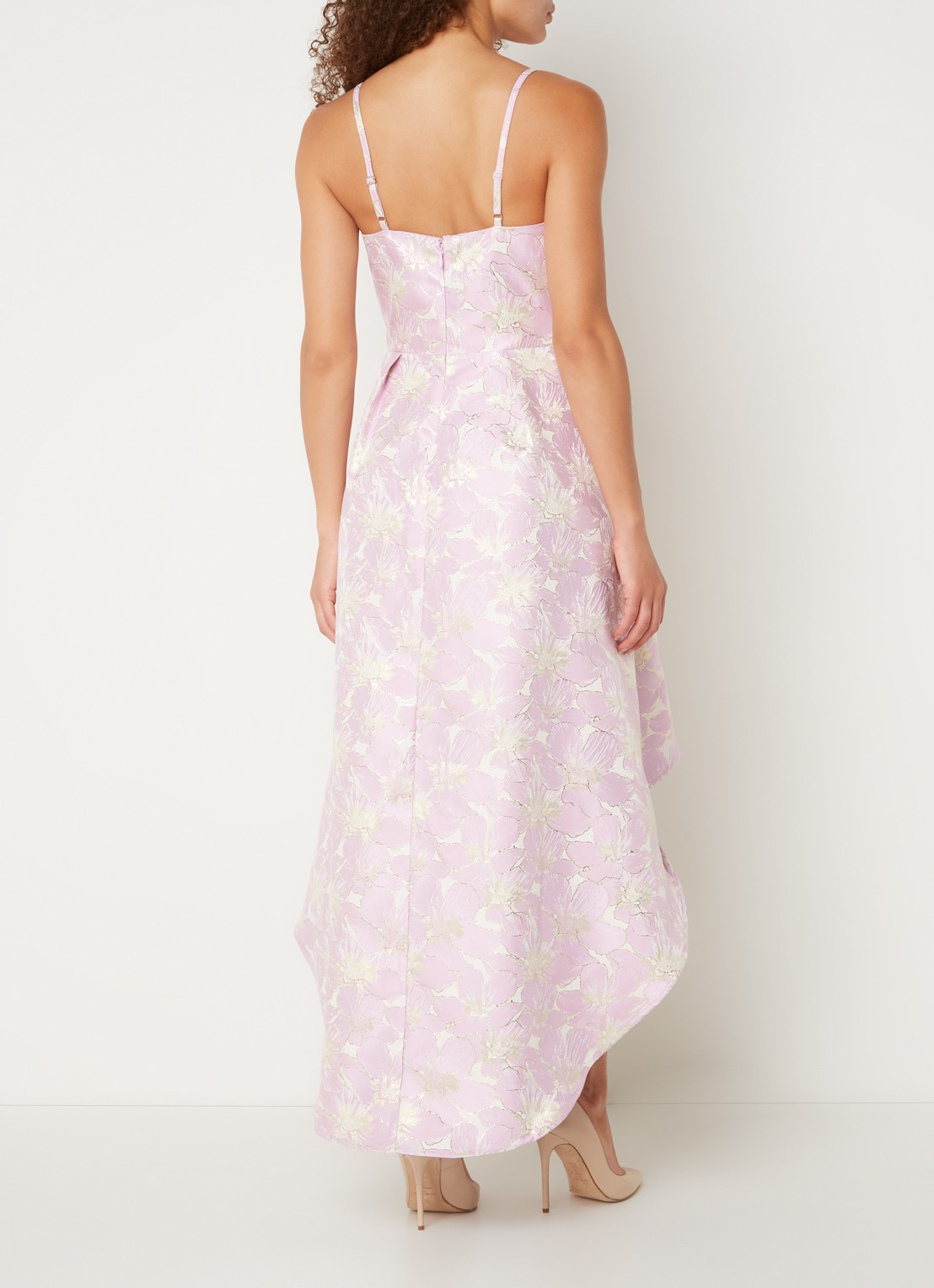 Chi Chi London Midi jurk met asymmetrische zoom en jacquard dessin - achterkant lila