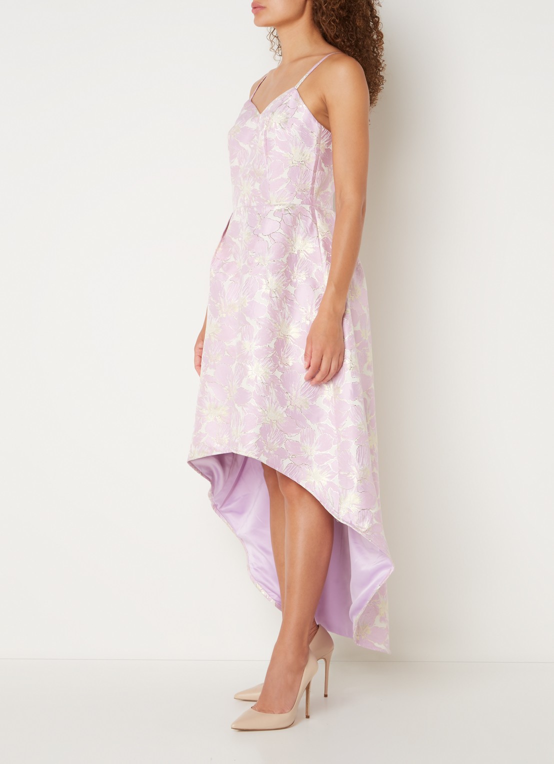 Chi Chi London Midi jurk met asymmetrische zoom en jacquard dessin - voorkant 5 lila