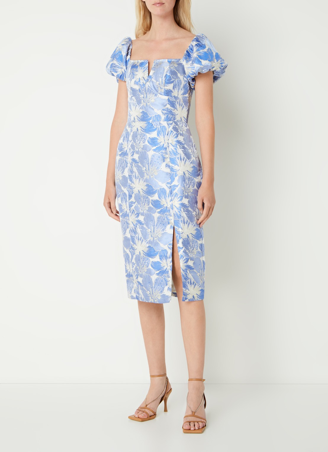 Chi Chi London Midi kokerjurk met jacquard dessin en lurex - detail 4 blauw