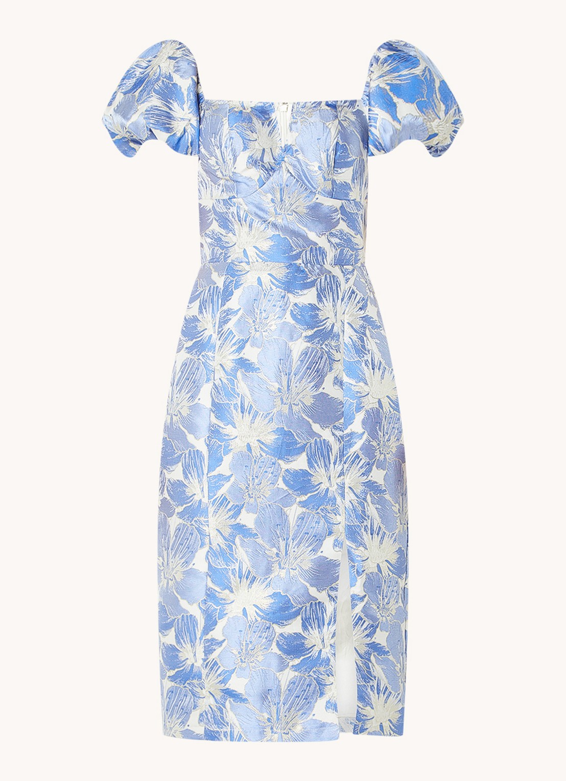 Chi Chi London Midi kokerjurk met jacquard dessin en lurex - voorkant 2 blauw