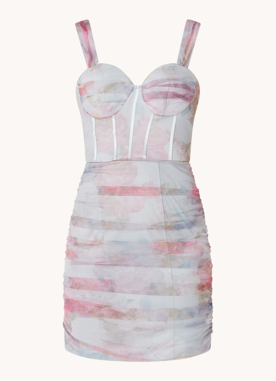 Chi Chi London Mini jurk met met bloemenprint en plooidetail - voorkant 3 lichtblauw