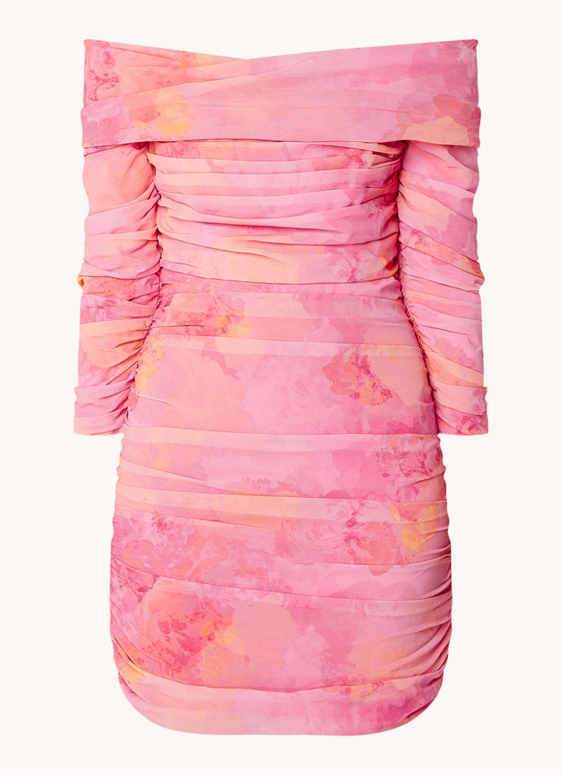 Chi Chi London Mini jurk met tie-dye dessin en plooidetail - voorkant 3 oudroze