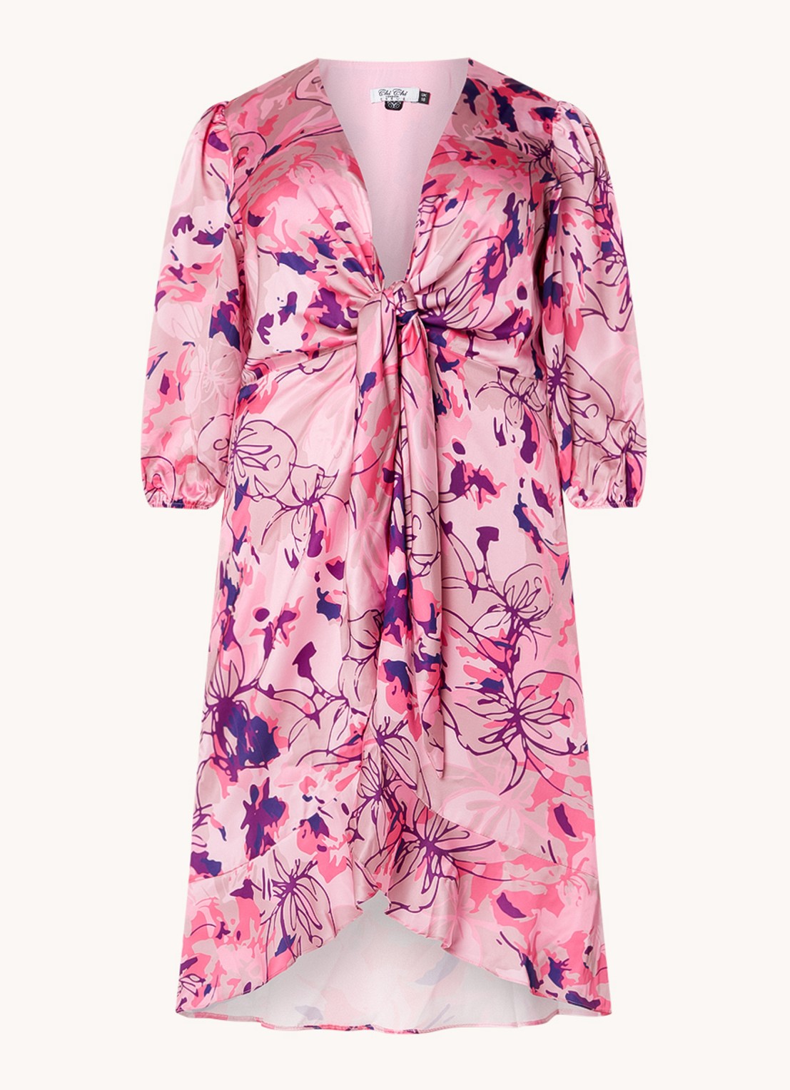 Chi Chi London Mini jurk met V-hals en asymmetrische zoom - voorkant roze