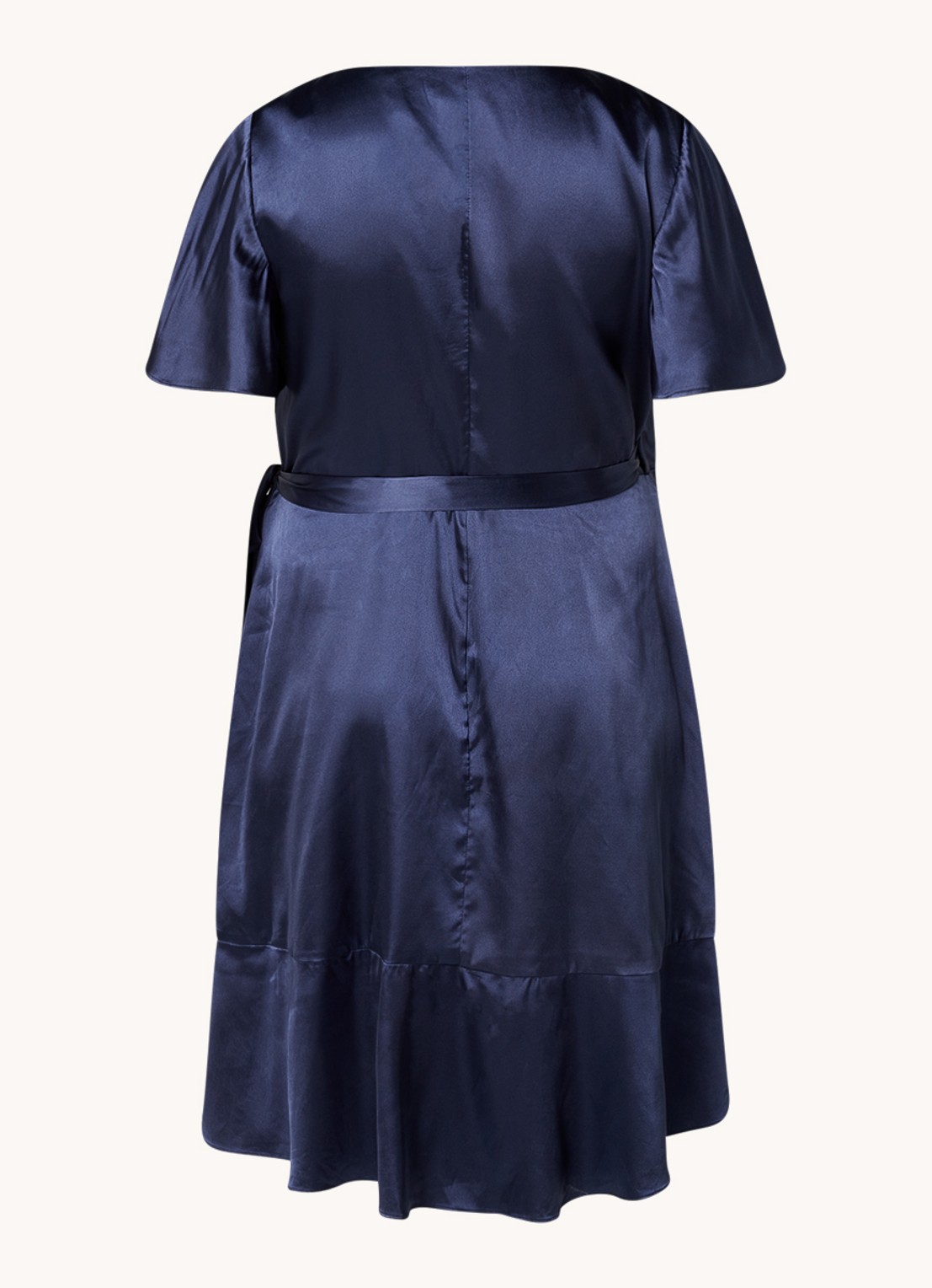 Chi Chi London Mini wikkeljurk met strikceintuur en volant - achterkant 3 donkerblauw
