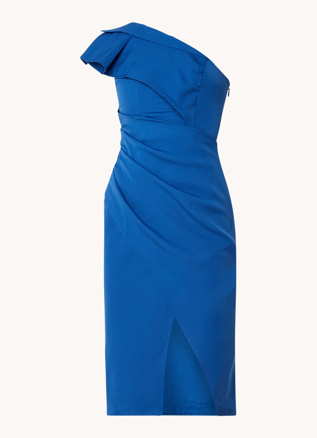 Chi Chi London One shoulder mini kokerjurk met plooidetail - voorkant royalblauw