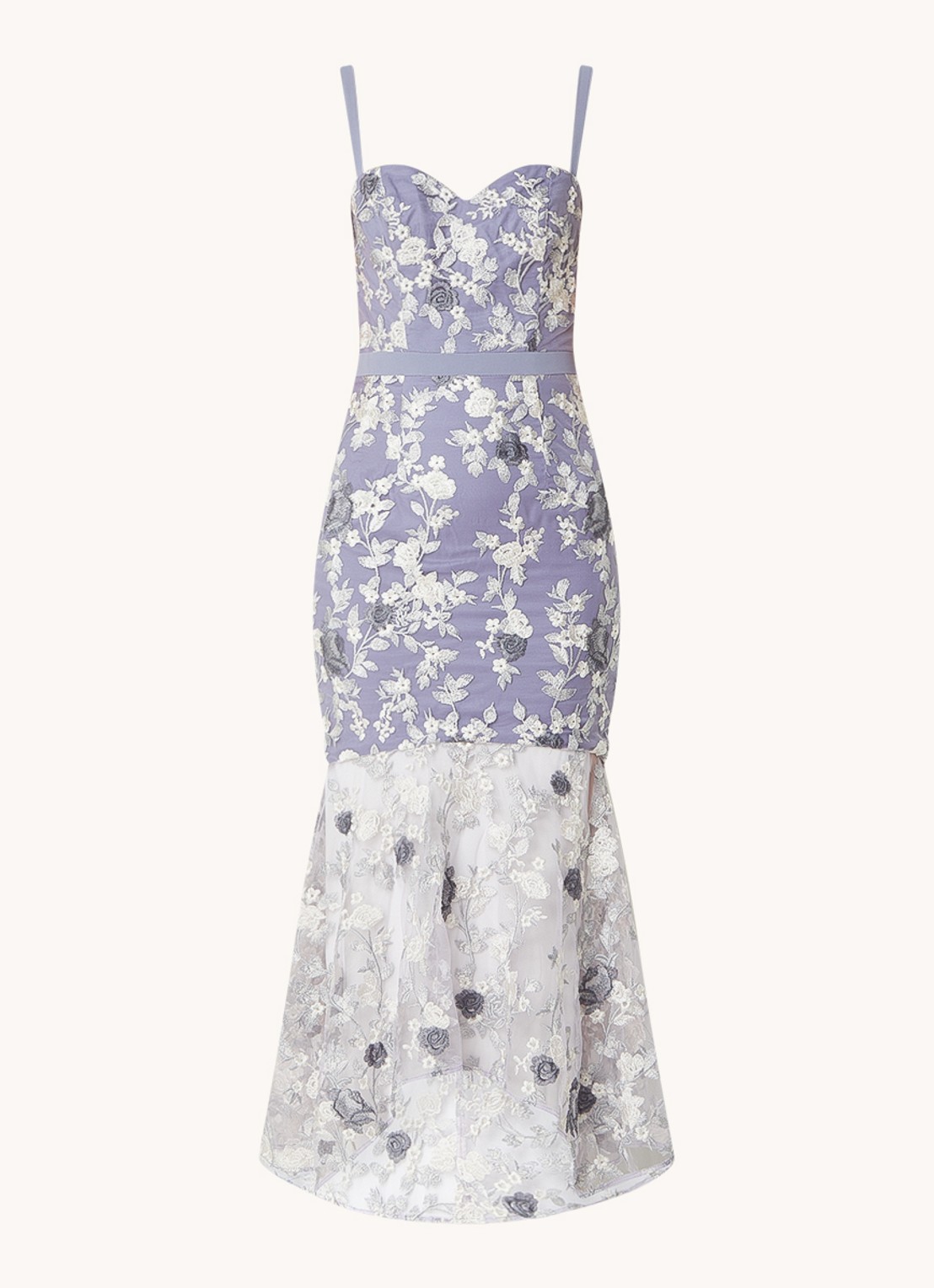 Chi Chi London Peplum semi-transparante midi jurk van kant - voorkant 2 lavendel