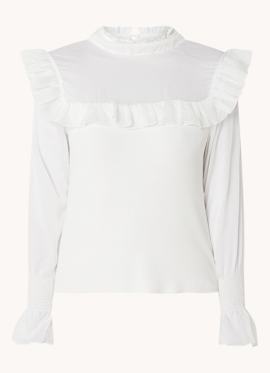 Chi Chi London Ribgebreide top met volant - voorkant wit