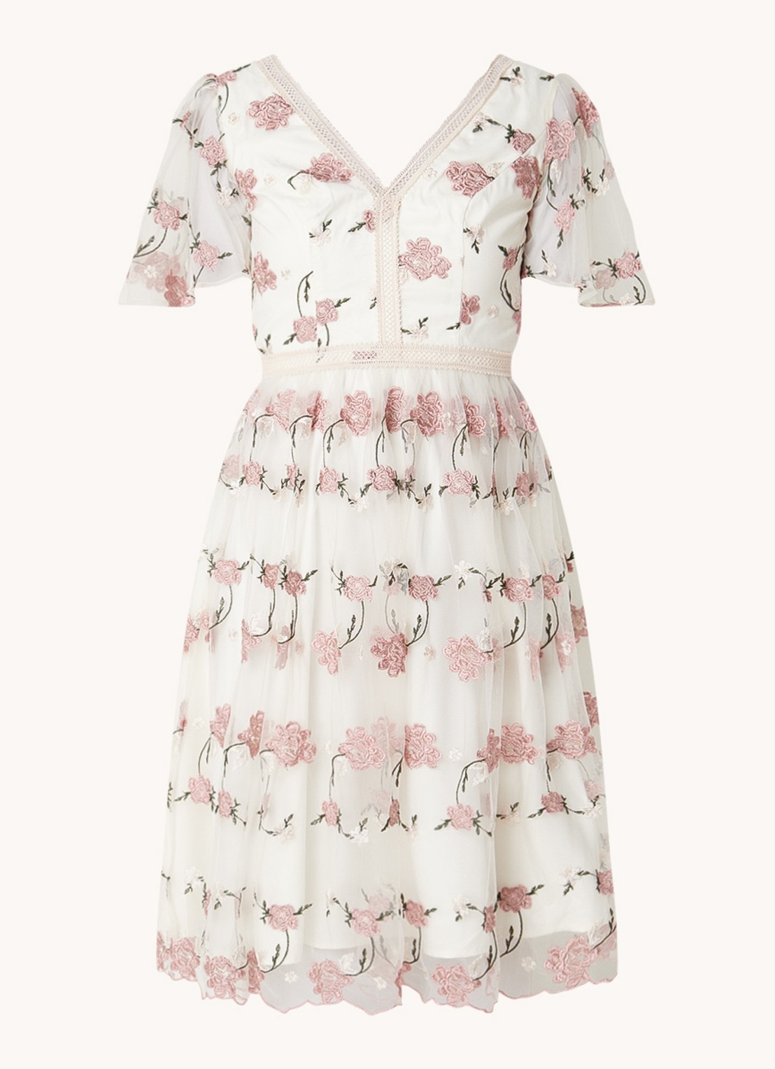 Chi Chi London Semi-transparante mini jurk met borduring  - voorkant gebroken wit