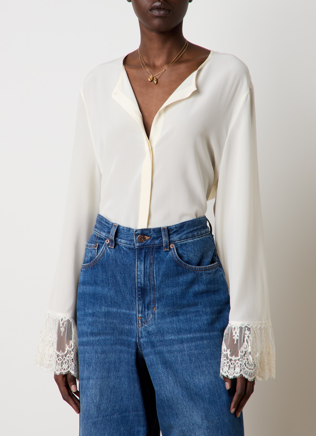 Chloé Blouse van zijde met details van kant - detail creme