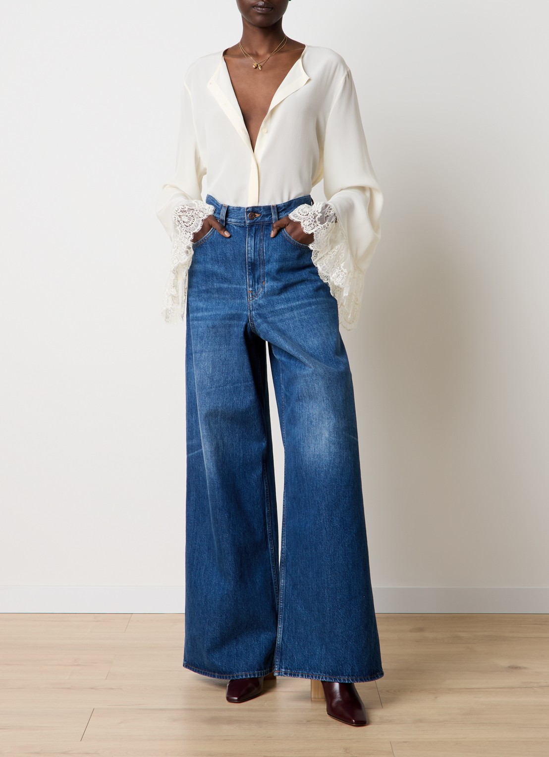 Chloé Blouse van zijde met details van kant - voorkant 5 creme
