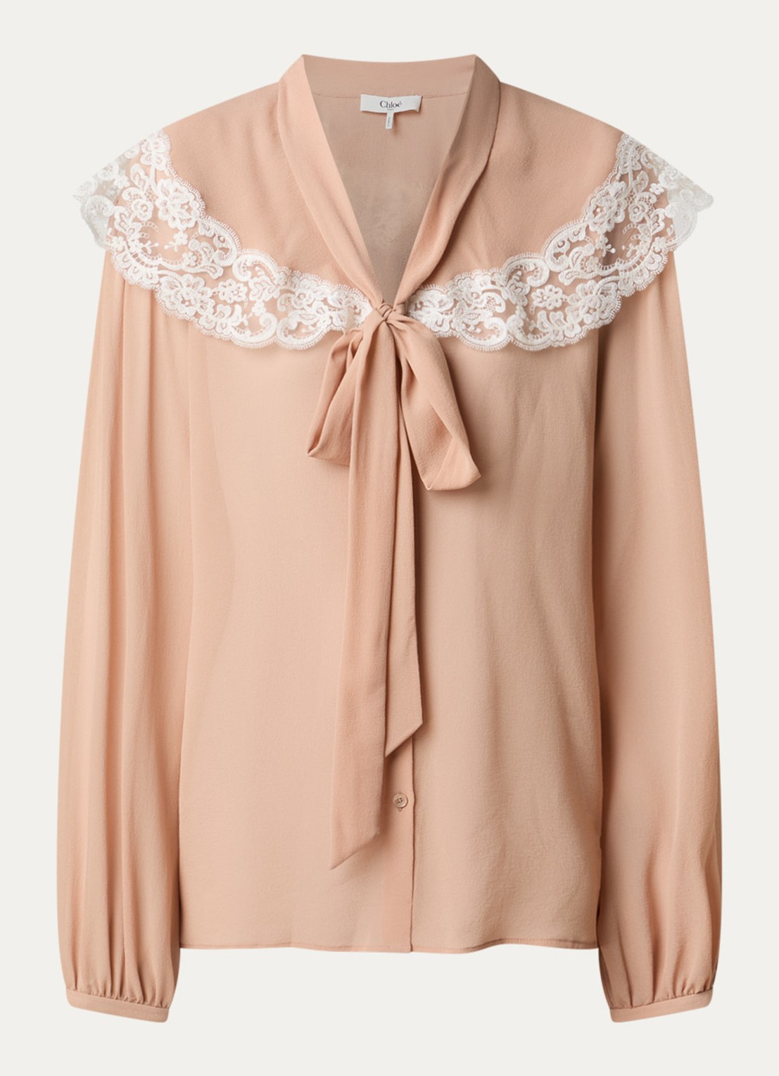 Chloé Blouse van zijde met details van kant - voorkant 4 zalmroze