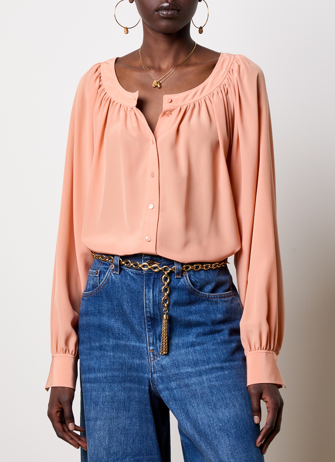 Chloé Blouse van zijde met ronde hals - detail 4 oudroze