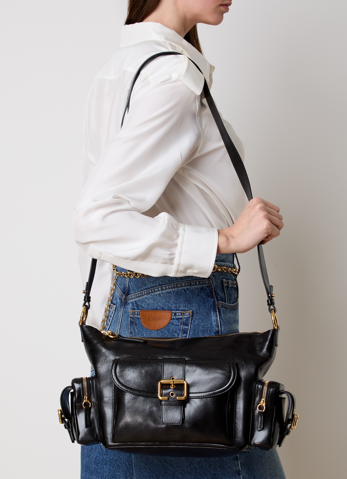 Chloé Camera handtas van buffelleer - voorkant 6 zwart