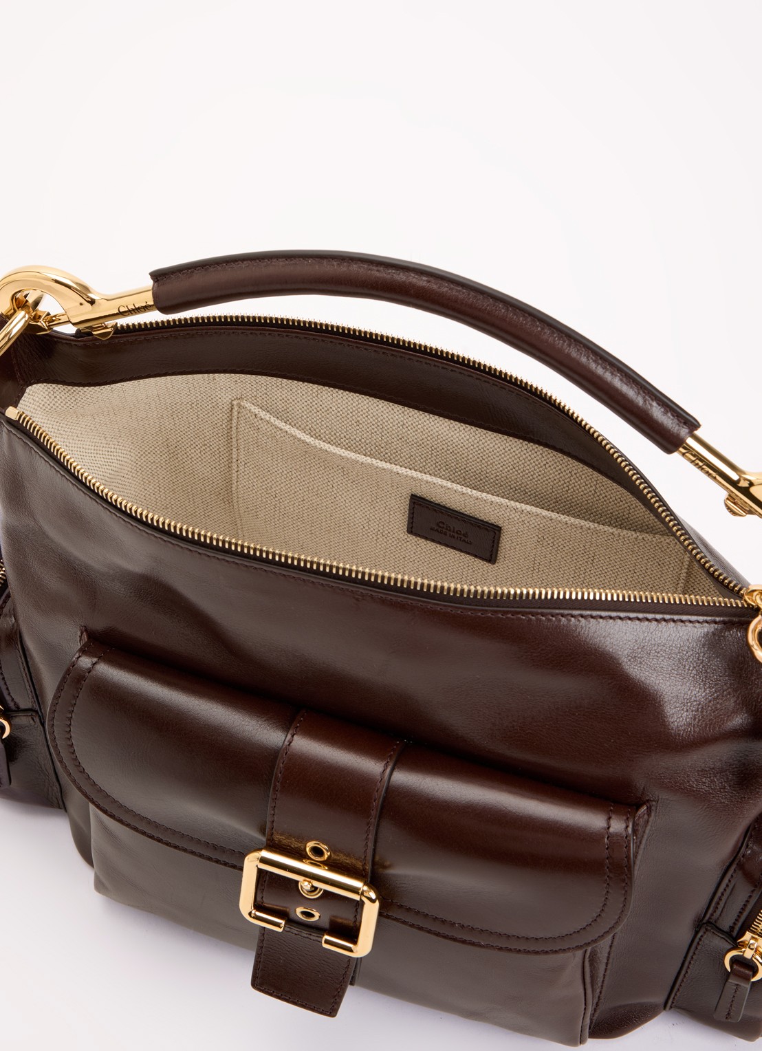 Chloé Camera handtas van buffelleer - detail 2 donkerbruin