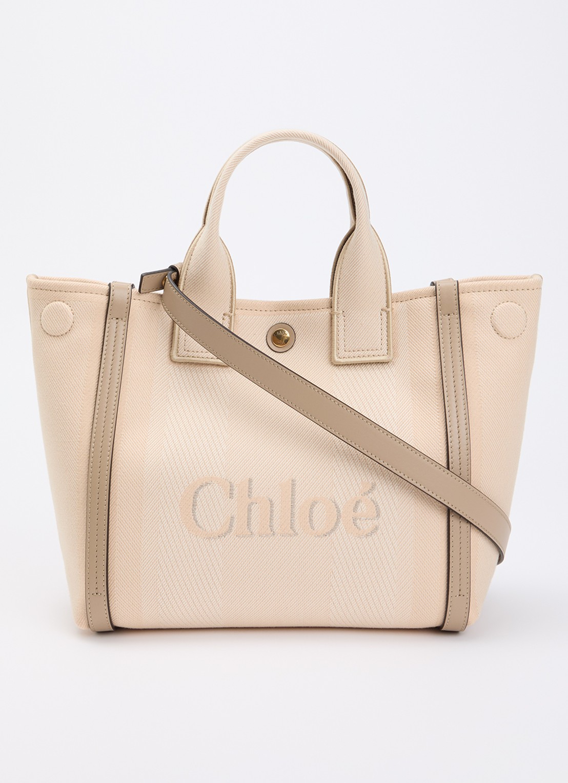 Chloé Carry schoudertas van canvas met afneembare schouderriem - voorkant 5 beige