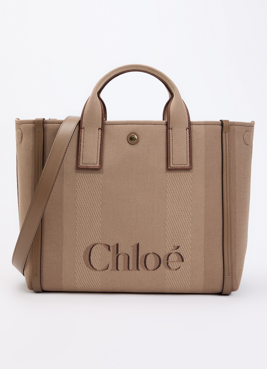 Chloé Carry shopper van canvas met kalfsleren details - voorkant 2 lichtbruin