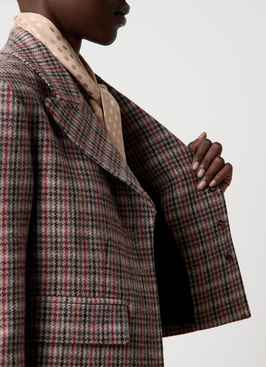 Chloé Cropped blazer van wol met ruitdessin - detail 2 donkerbeige