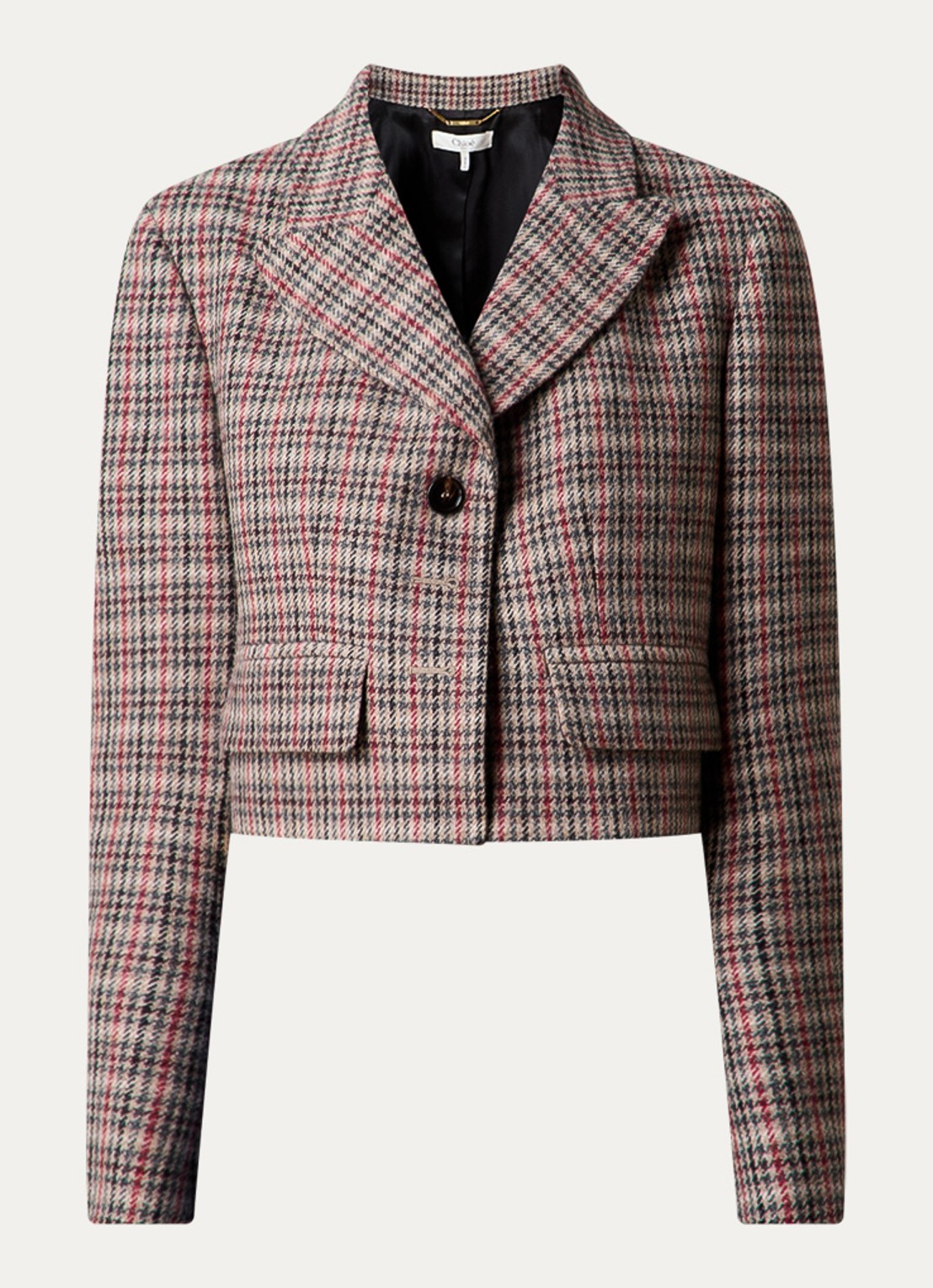 Chloé Cropped blazer van wol met ruitdessin - voorkant 4 donkerbeige