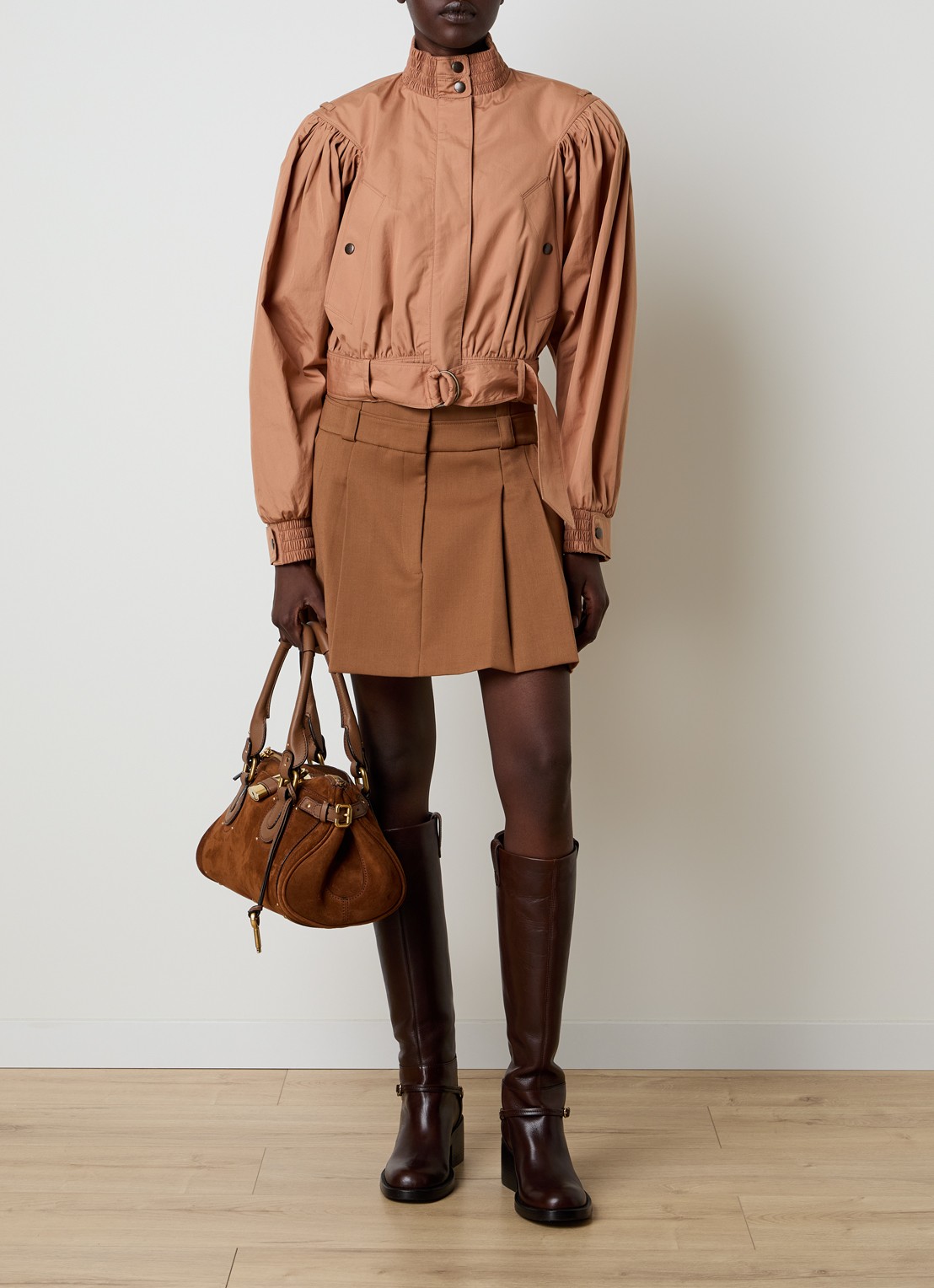 Chloé Cropped trenchcoat met pofmouw en ceintuur - voorkant 6 camel