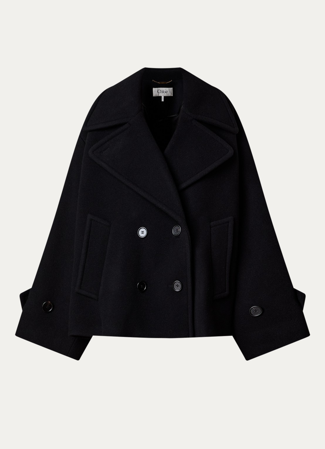 Chloé Double-breasted mantel in scheerwolblend met col - voorkant 5 zwart