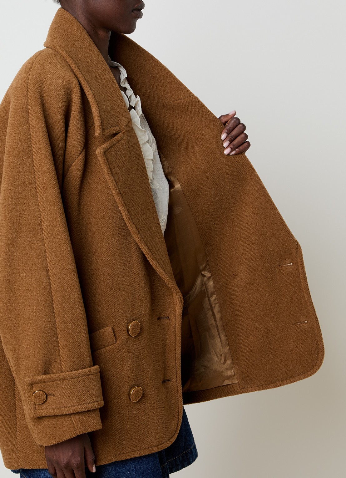 Chloé Double-breasted mantel van scheerwol met steekzakken - detail 4 camel