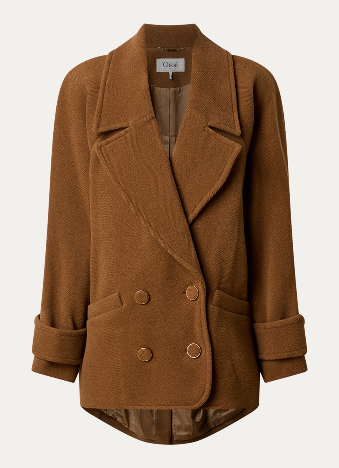 Chloé Double-breasted mantel van scheerwol met steekzakken - voorkant camel