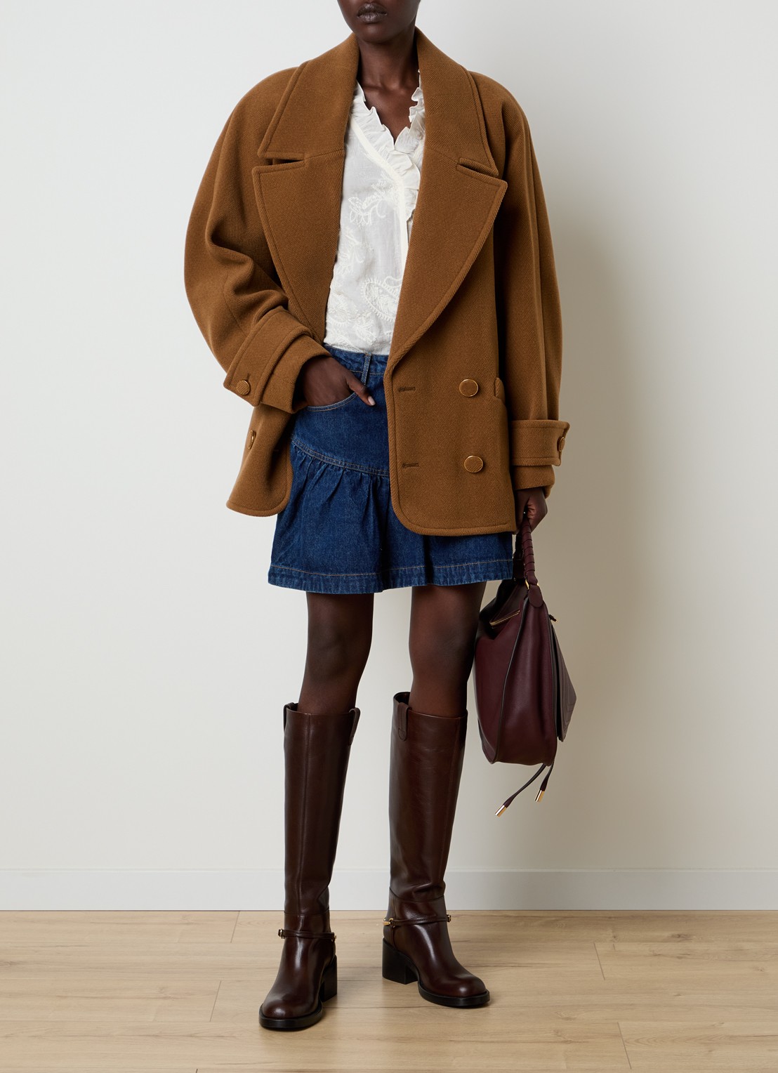 Chloé Double-breasted mantel van scheerwol met steekzakken - voorkant 2 camel