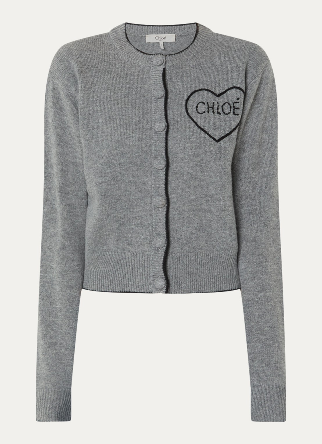 Chloé Fijngebreid vest in kasjmierblend met logoborduring - voorkant middengrijs