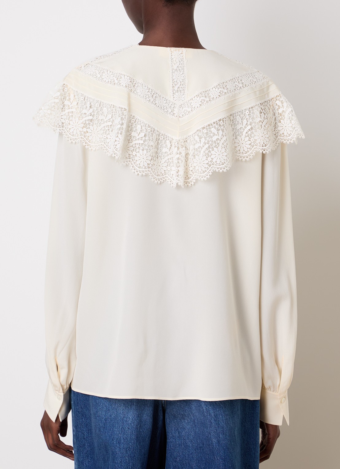 Chloé Gathered top van zijde met broderie - achterkant 5 gebroken wit