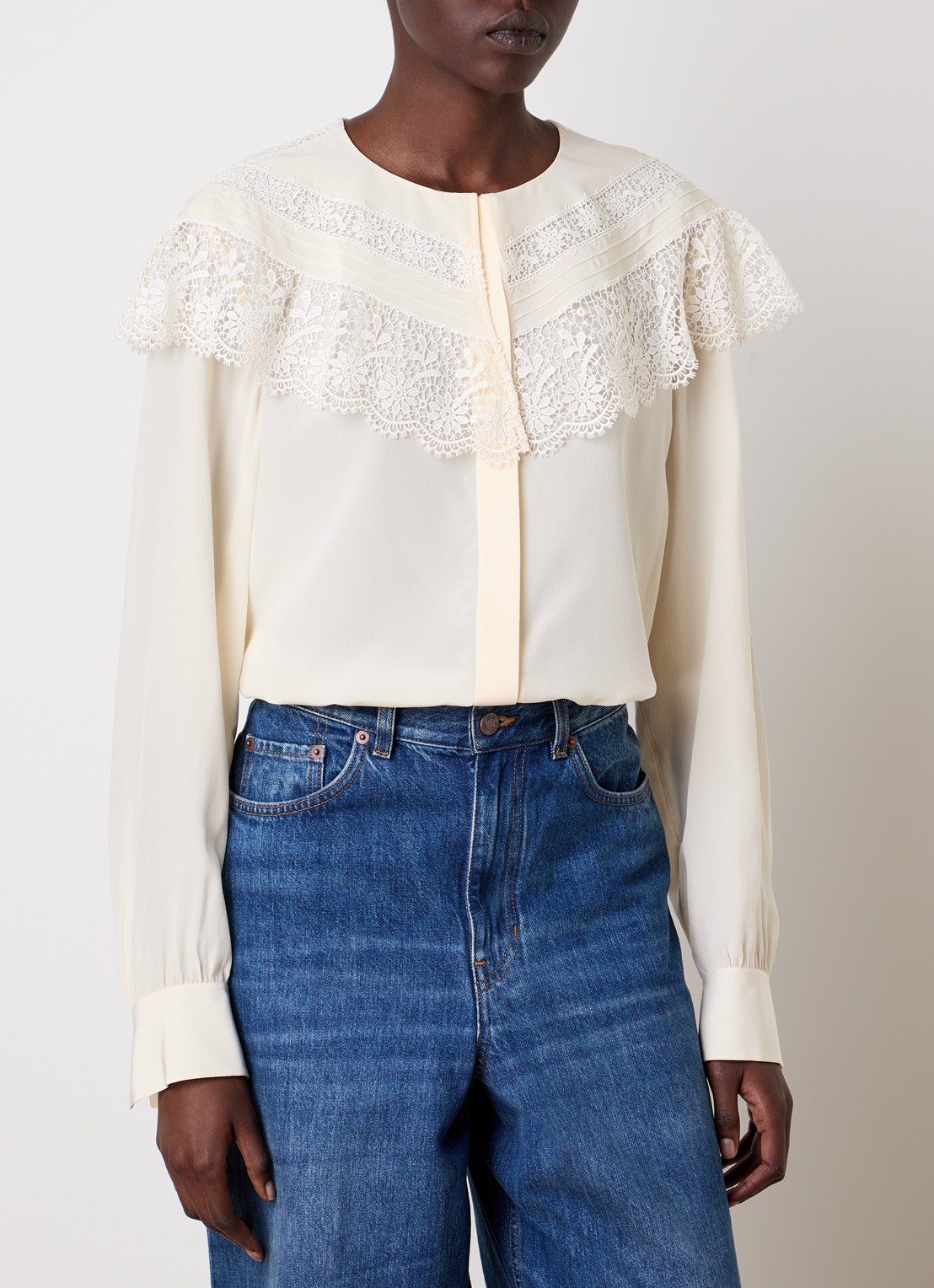 Chloé Gathered top van zijde met broderie - detail 3 gebroken wit