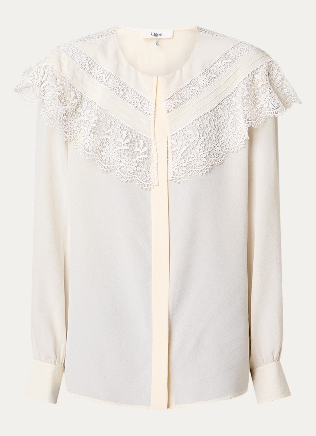 Chloé Gathered top van zijde met broderie - voorkant gebroken wit