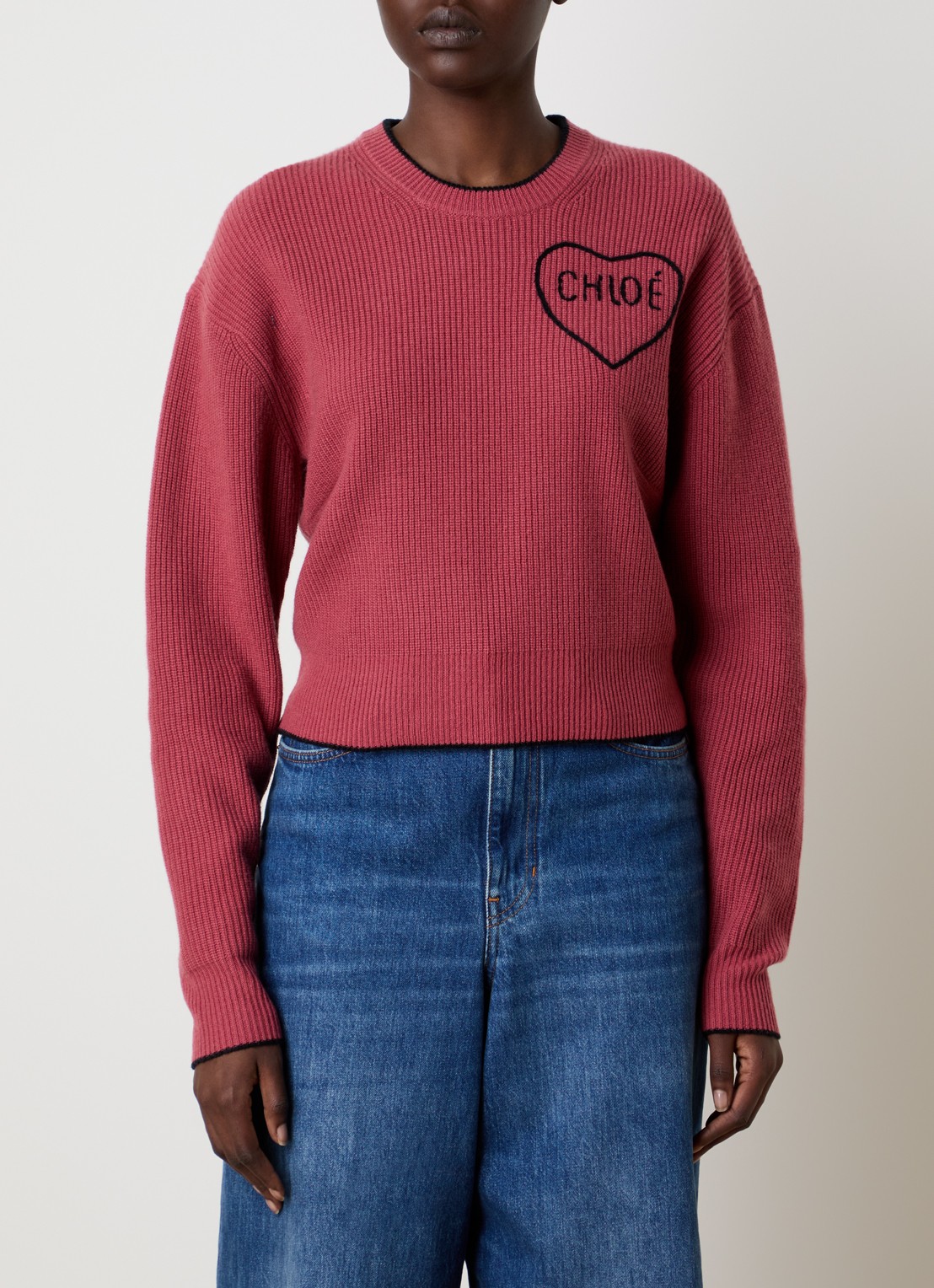 Chloé Grofgebreide trui in kasjmierblend met logo - detail 4 koraalroze