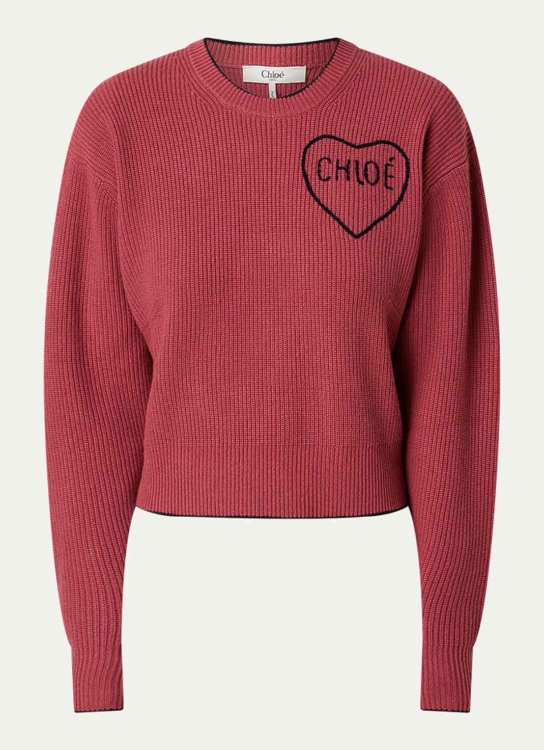 Chloé Grofgebreide trui in kasjmierblend met logo - voorkant 2 koraalroze