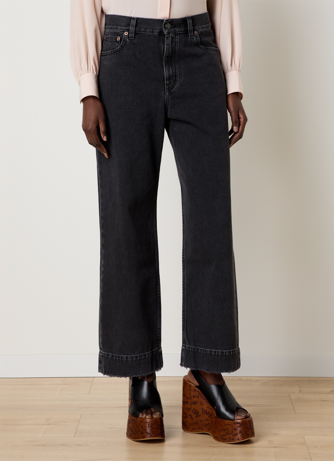 Chloé High waist straight leg jeans met gekleurde wassing - detail 4 antraciet