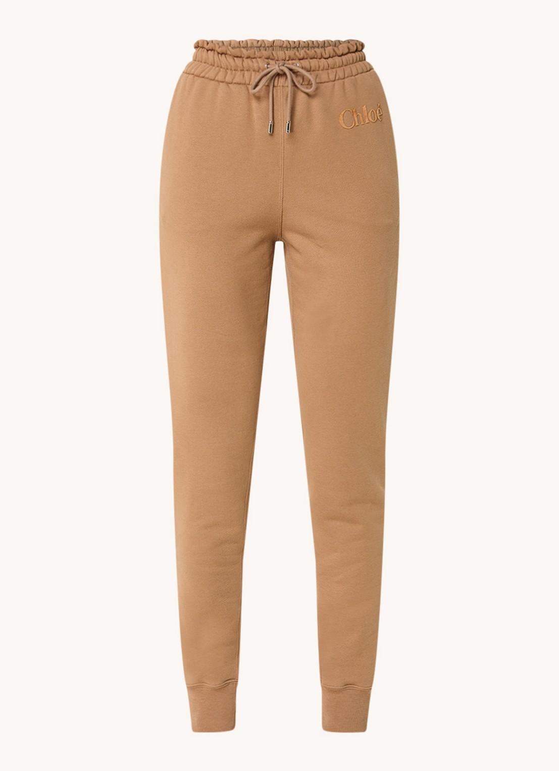 Chloé High waist tapered fit joggingbroek met logo - voorkant 4 camel