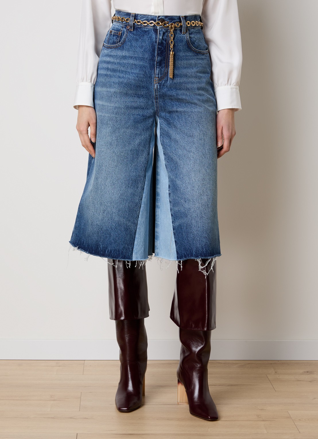 Chloé High waist wide fit culotte van denim met medium wassing - detail 2 indigo