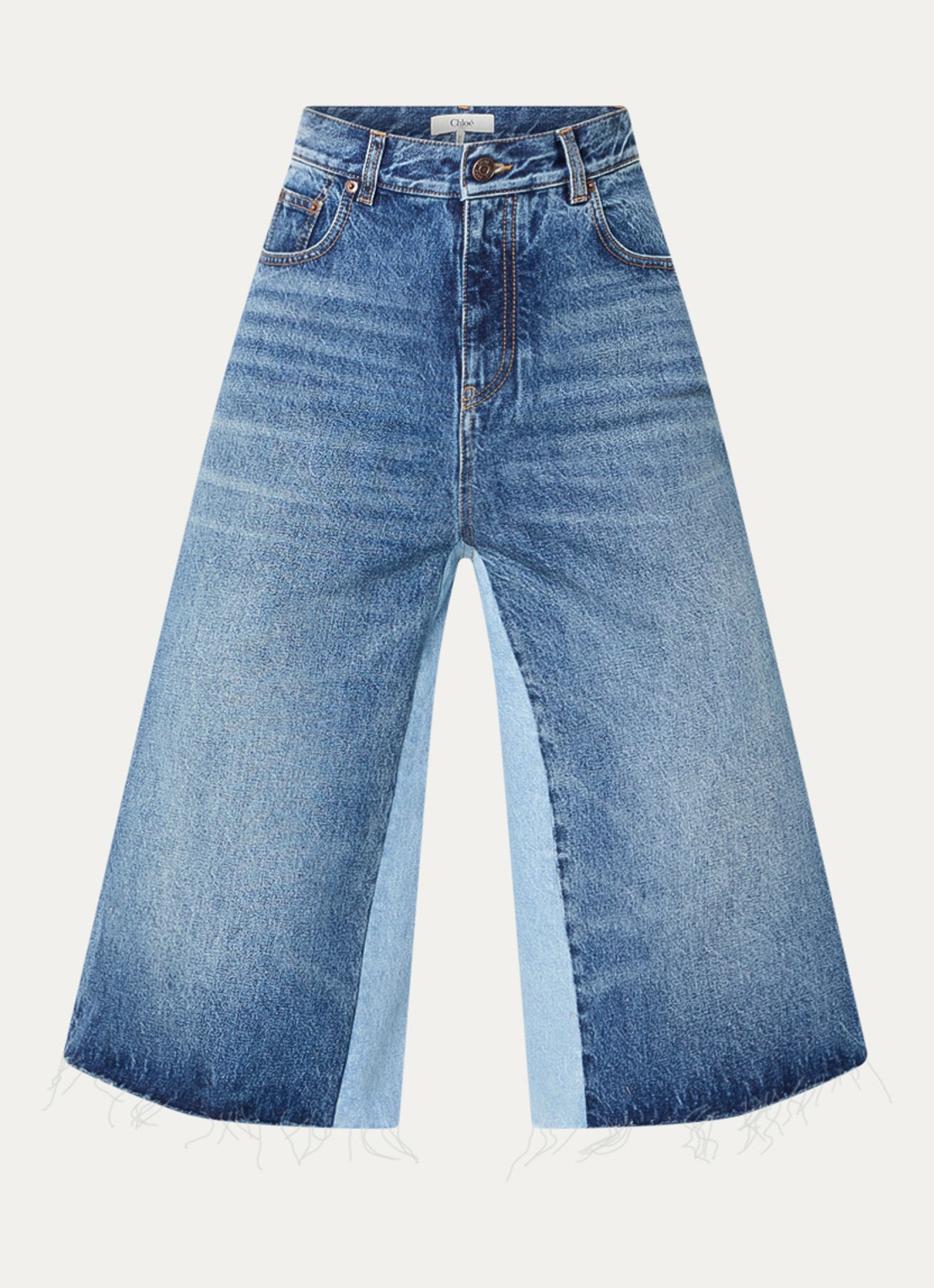 Chloé High waist wide fit culotte van denim met medium wassing - voorkant 4 indigo