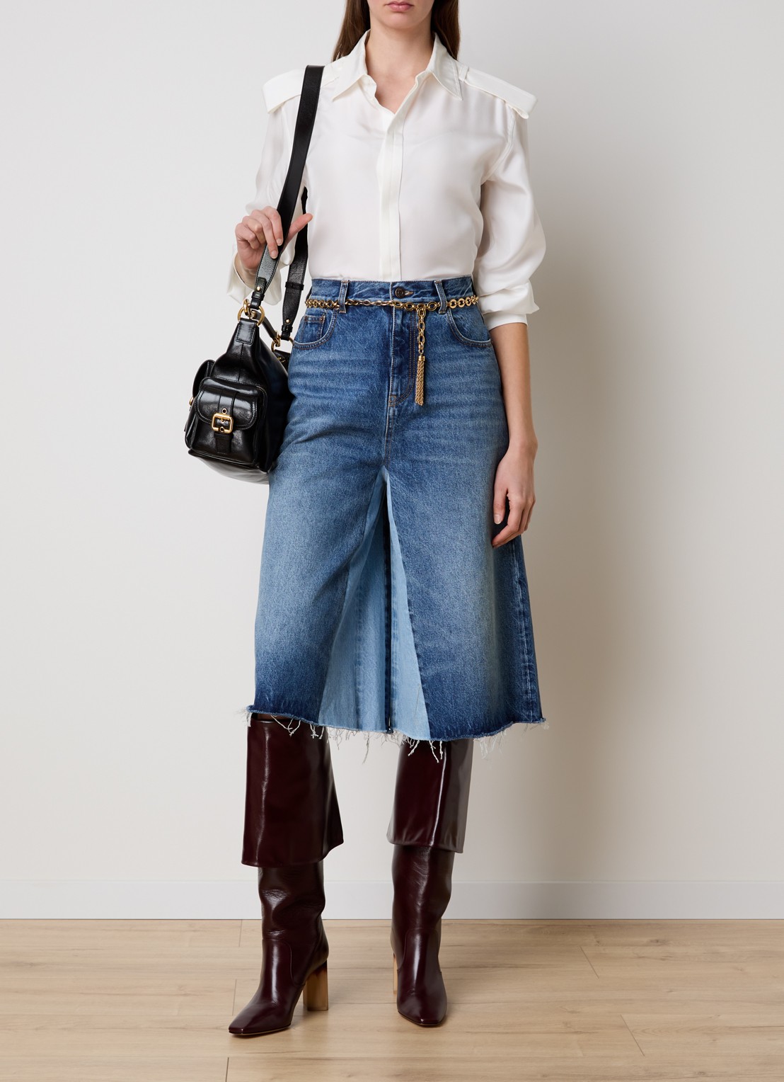 Chloé High waist wide fit culotte van denim met medium wassing - voorkant 5 indigo