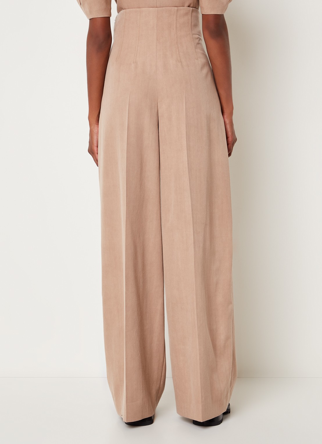Chloé High waist wide fit pantalon van scheerwol met persplooi - achterkant beige