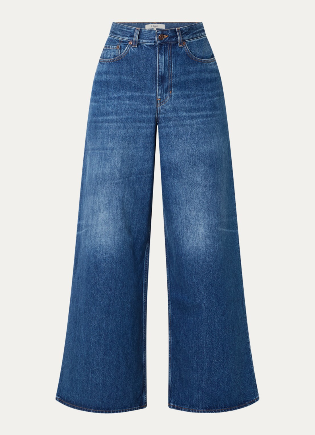 Chloé High waist wide leg jeans met medium wassing - voorkant 5 indigo