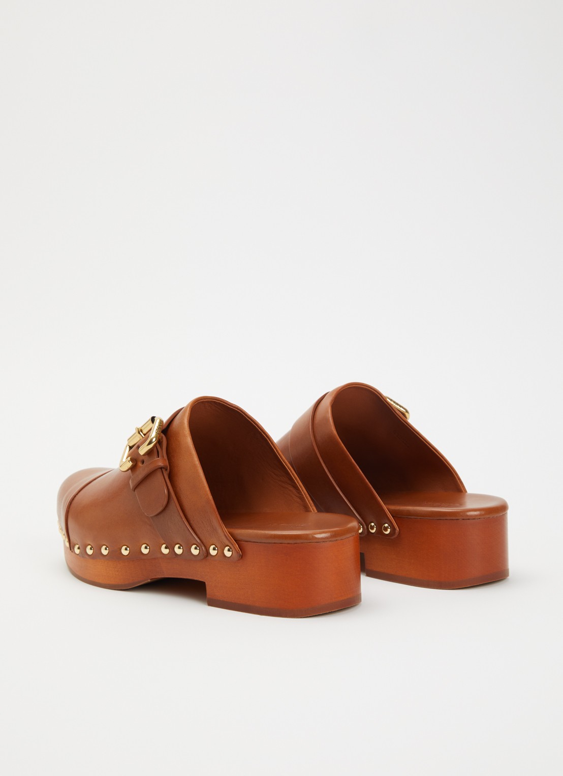 Chloé Jeannette muiltje van kalfsleer met gespdetail - achterkant 6 cognac